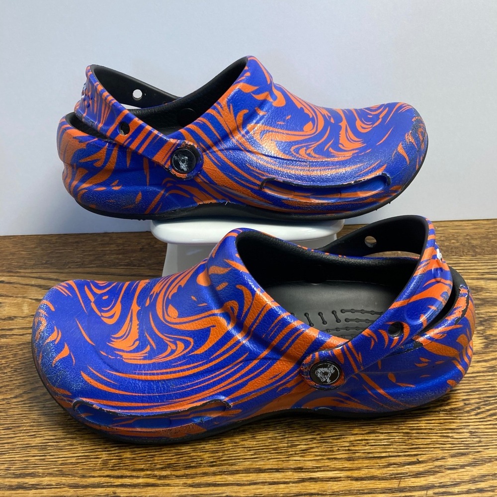 Crocs Bistro Clogs Blue Orange Marble Swirl Slip Resistant Work Shoes Mens 6 W 8